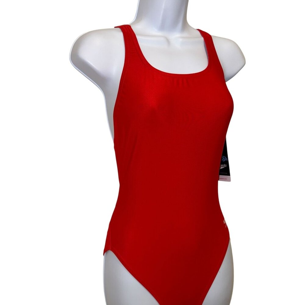 NWT Speedo Pro LT One Piece Swimsuit Womens 26 Solid Red Compression Swimming - Picture 2 of 8